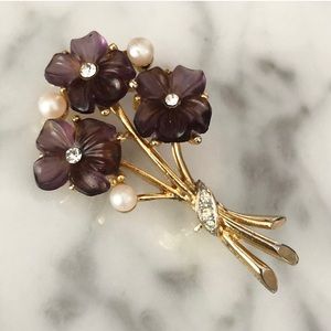 Vintage Robert Mandle Floral Rhinestone Brooch